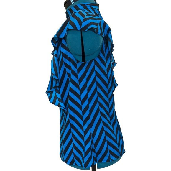 Worthington Chevron Ruffled Blouse Short-Sleeved 100% Polyester Women's Size M - Picture 2 of 14